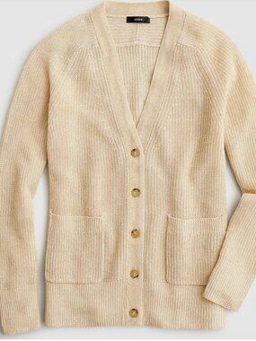 J.CREW RELAXED COTTON LINEN BLEND CARDIGAN SWEATER in BEIGE